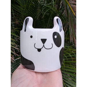 NEW Black & White Dog Ceramic Puppy Herb Succulent planter Pot Horizon Group 4"